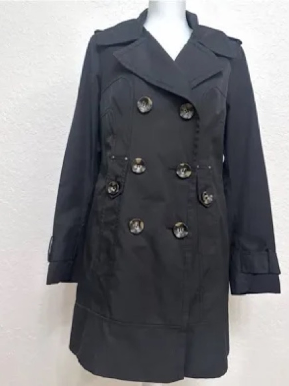 Jones New York: XL, Classic Black Double-Breasted Trench Coat - Women's